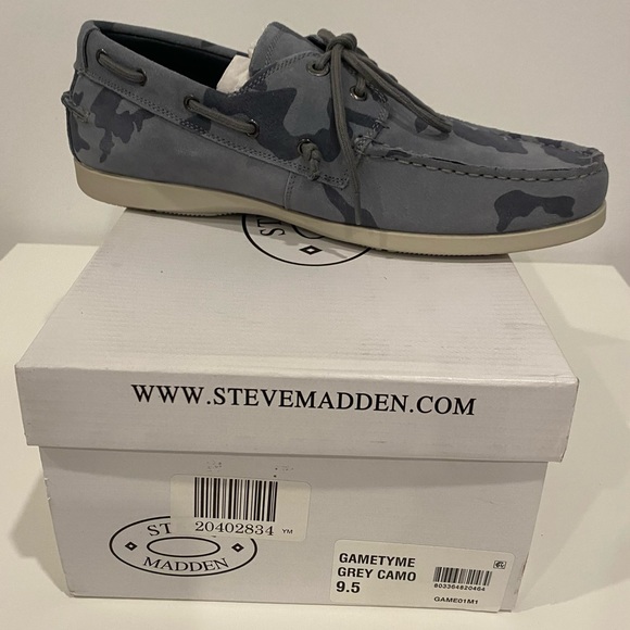 Steve Madden Gametyme Grey Camp Leather Boat Shoe with Box Size 9.5 - Picture 14 of 14